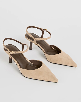 Genuine suede leather ankle strap heels