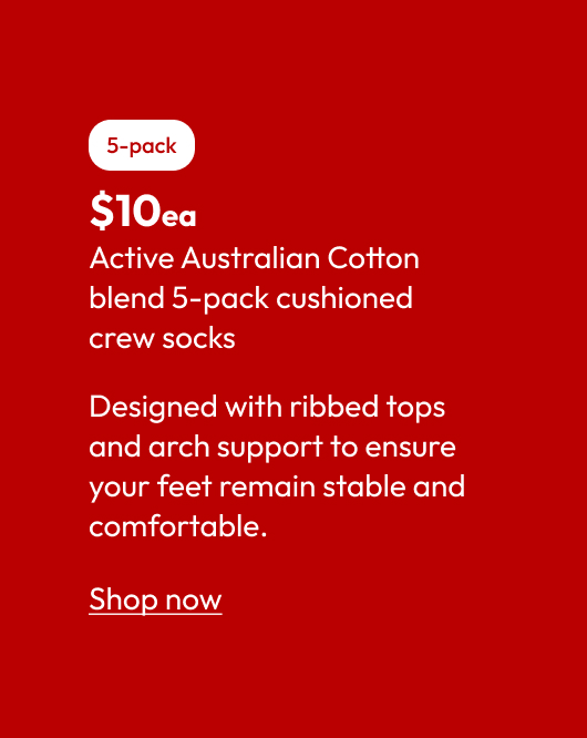 Active Australian Cotton blend 5-pack cushioned crew socks