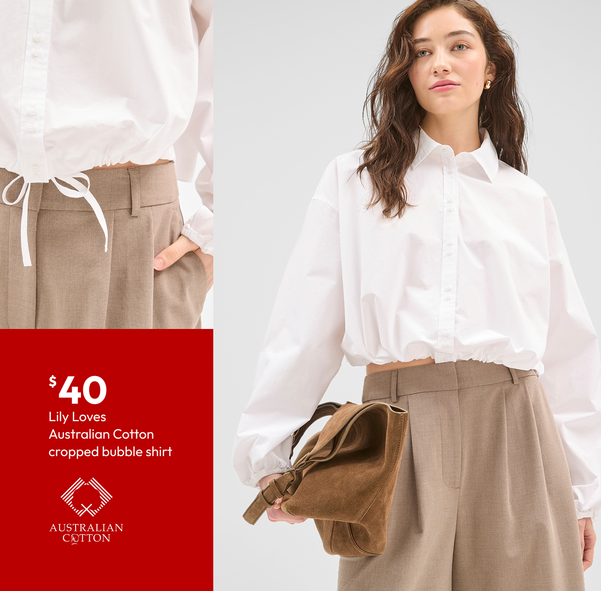 Lily Loves Australian Cotton Cropped Bubble Shirt