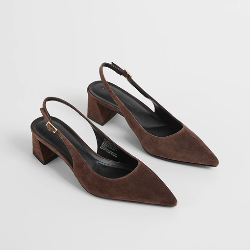 Genuine suede leather point block heels