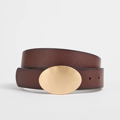 Genuine leather statement buckle belt