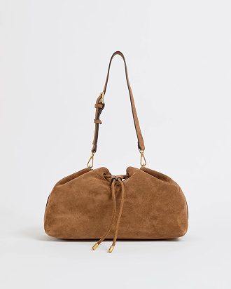 Premium suede leather drawstring shoulder bag