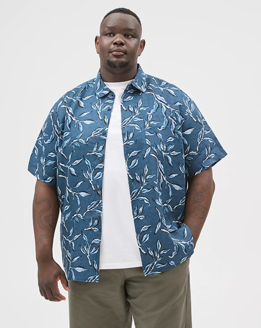 Plus size European linen short sleeve print shirt