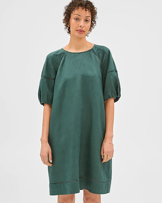 European linen trim detail mini dress