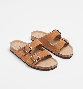 Genuine leather moulded cork sandal