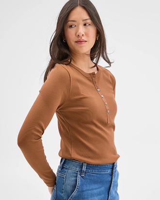 Australian Cotton long sleeve rib henley t-shirt*