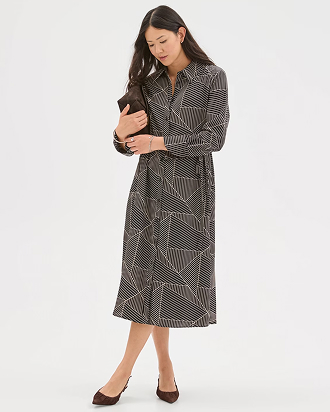 Preview long sleeve crossover midi shirt dress*