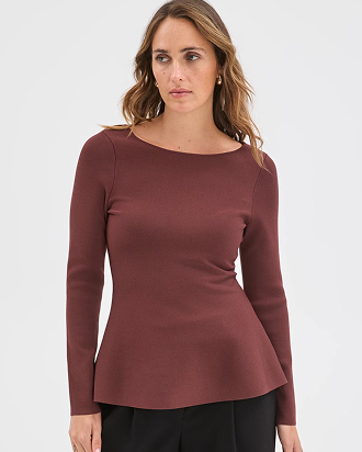 Preview long sleeve peplum crepe knit top*