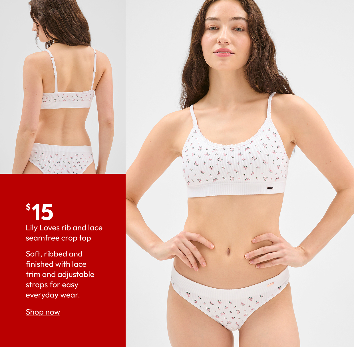 Lily Loves rib and lace seamfree crop top