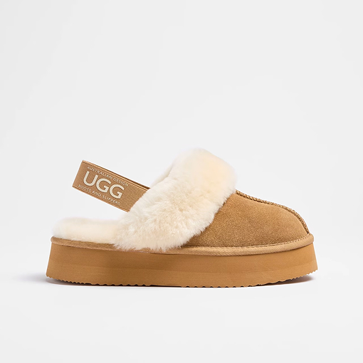 Australian Design Ugg sheepskin and leather platform sling back slipper