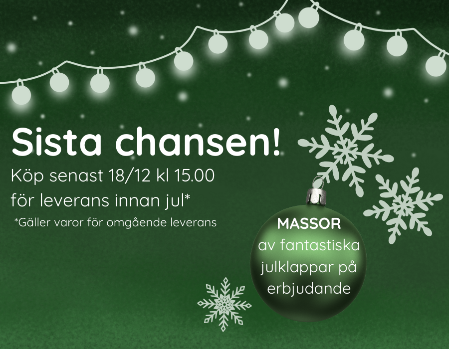 Sista chansen! Köp julklappar senast 18/12 kl 15.00 för leverans innan jul. Gäller varor för omgående leverans. Massor av fantastiska julklappar på erbjudande.