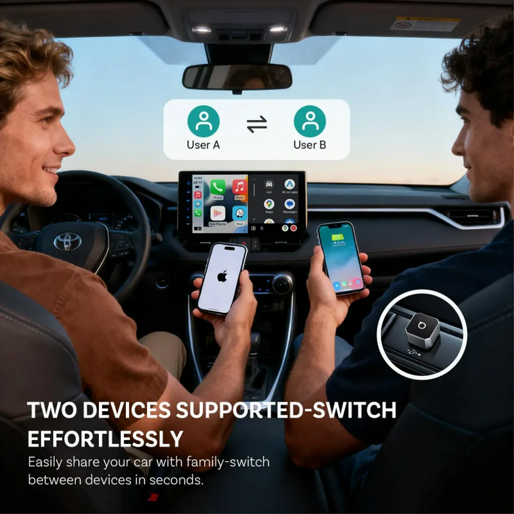 Ottocast Mini Cube trådløs CarPlay / Android Auto-adapter