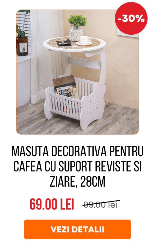 Masuta decorativa pentru cafea cu suport reviste si ziare, 28cm