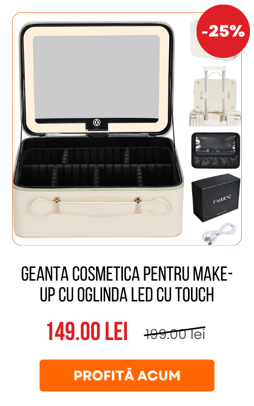 Geanta Cosmetica Pentru Make-up cu Oglinda LED cu Touch, 26x23x11 cm