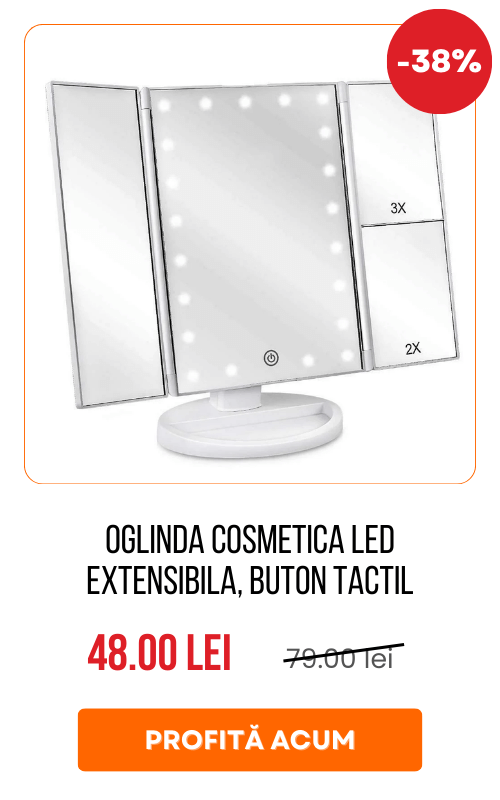 Oglinda cosmetica LED extensibila, buton tactil