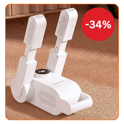 Uscator electric pentru incaltaminte cu functie de dezinfectare UV, suport reglabil si temporizator, design pliabil