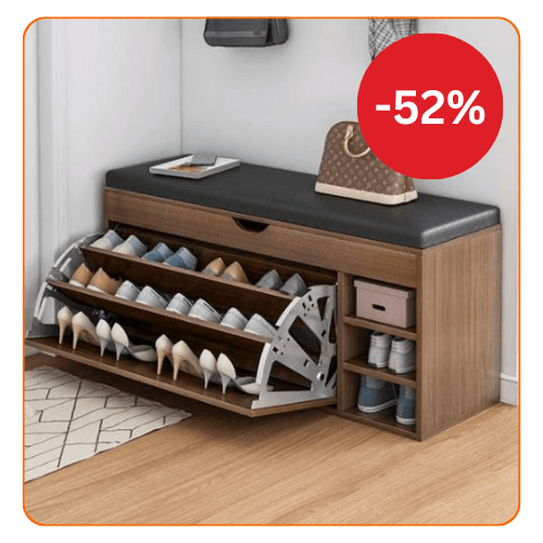 RESIGILAT - Dulap pentru pantofi tip bancheta, 100 x 34 x 51 cm, Alb/Maro