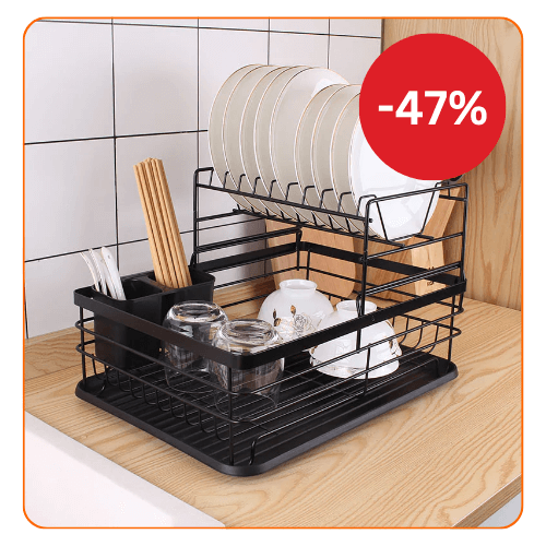 RESIGILAT - Suport de vase metalic supraetajat cu scurgator si suport tacamuri