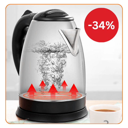 Cana Fierbator Inox, 1500W, 2L, declansare automata, Inox/Negru