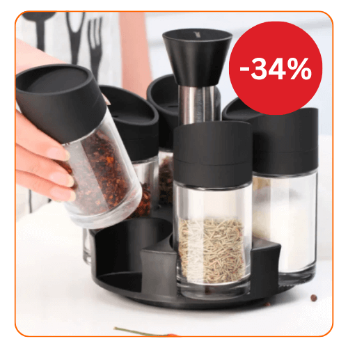 Set 6 recipiente pentru condimente cu suport rotativ