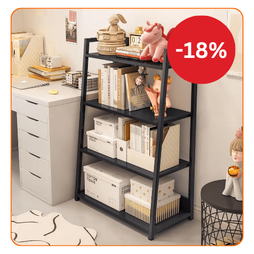 Biblioteca moderna tip scara, cadru metalic și blat MDF, 4 sau 5 rafturi