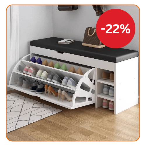 Dulap pentru pantofi tip bancheta, Alb/Maro