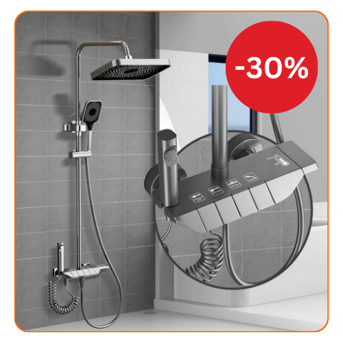 Set Coloana Dus Premium, Alama Cupru, 4 Functii, Butoane Piano, Gri Grafit, Tip Ploaie