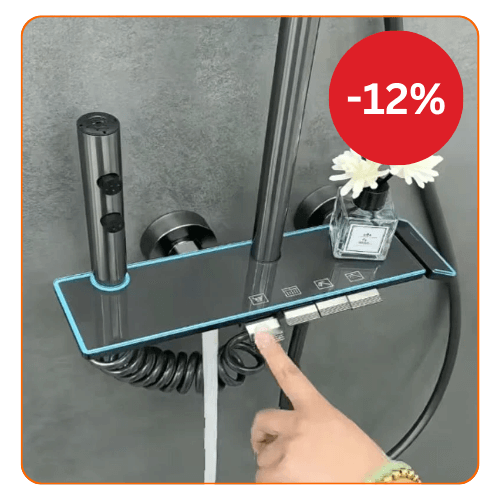 Coloana Dus Smart cu Lumini LED, Afisaj LED, Control Termostatic, 4 Moduri de Pulverizare, Rotatie 360°, Para Dus si Robinet Ascuns, Fara Conectare Electrica