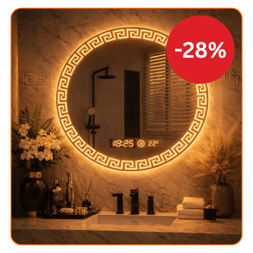 Oglinda LED baie cu iluminare ambientala, functie anti-aburire, ceas si temperatura, 60 cm