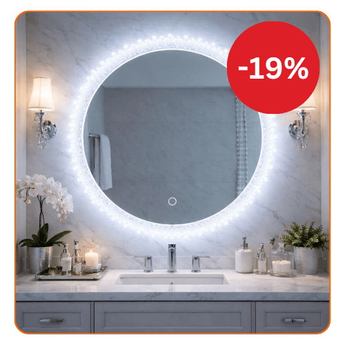 Oglinda baie LED rotunda 55 cm cu buton touch si iluminare perimetrala