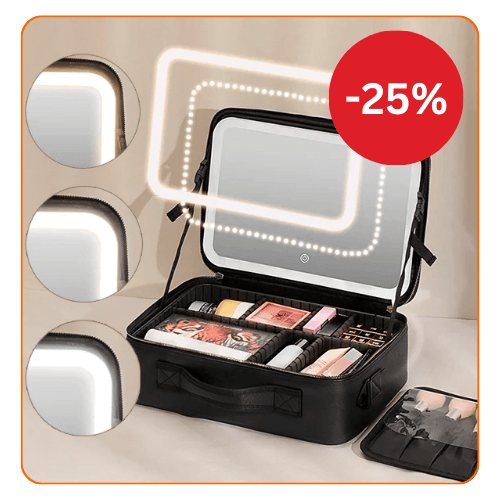 Geanta Cosmetica Pentru Make-up cu Oglinda LED cu Touch, 26x23x11 cm