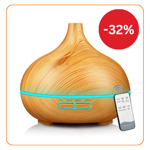 Umidificator/Difuzor aromatizator ultrasunete Fresh Air, lemn natur, 7 culori programabil, oprire automata