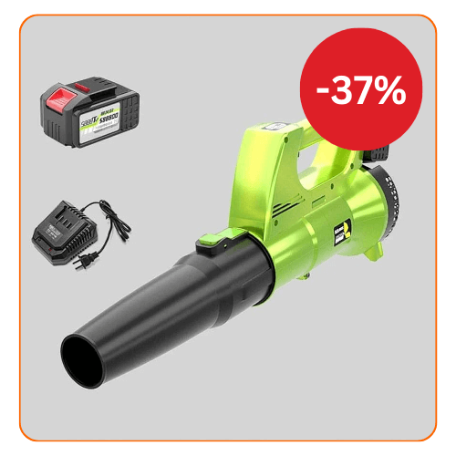 RESIGILAT - Suflanta de frunze electrica cu 2 Acumulatori, Putere 3500W, 12.000 De Rotatii/min, Volum Aer 2.3 Metri Cubi/Minut, Negru/Verde