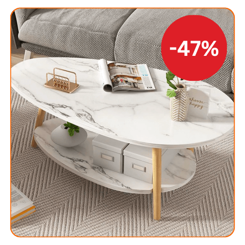 RESIGILAT - Masuta cafea ovala pentru sufragerie, din lemn MDF, 3 picioare