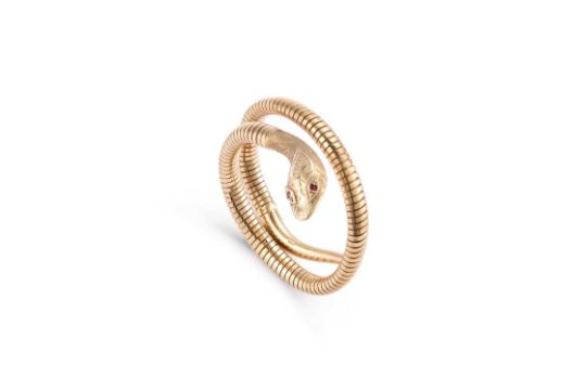 A 9 Carat Gold Coiled Snake Bangle