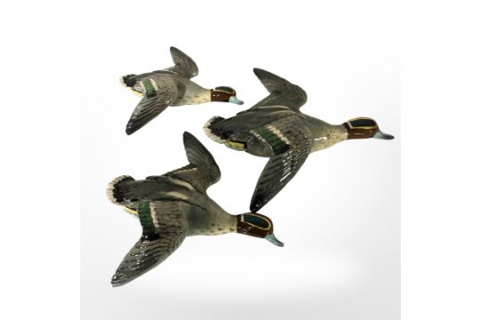 A Graduated Set Of Three Beswick Teal Flying Ducks