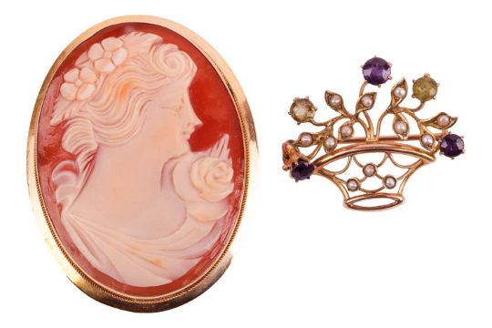 A Suffragette Brooch & A Cameo Brooch