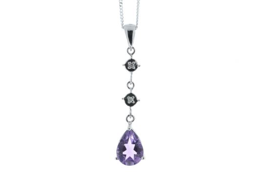 9ct White Gold Amethyst & Diamond Pendant