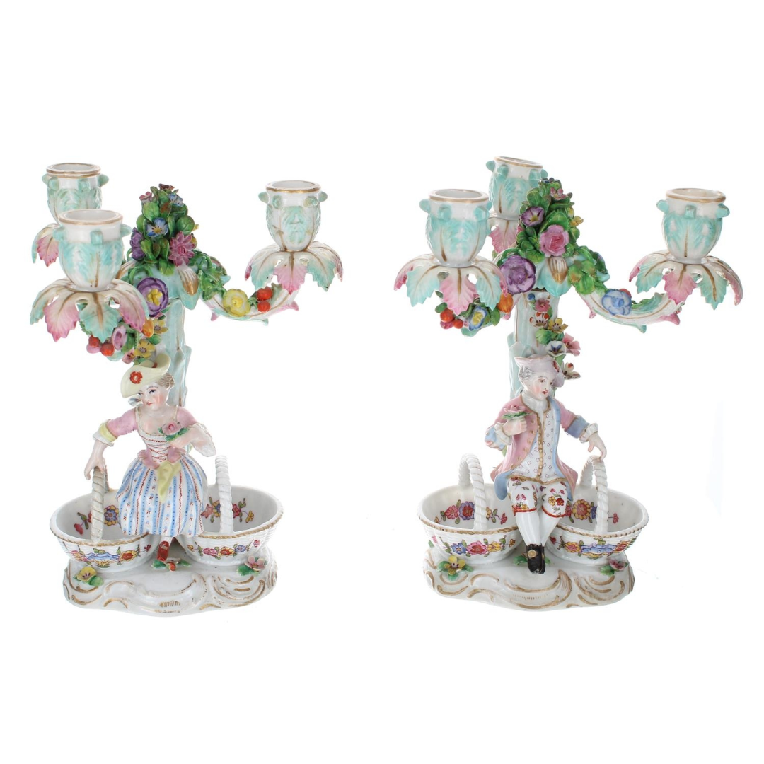 Pair of Meissen porcelain figural candelabra