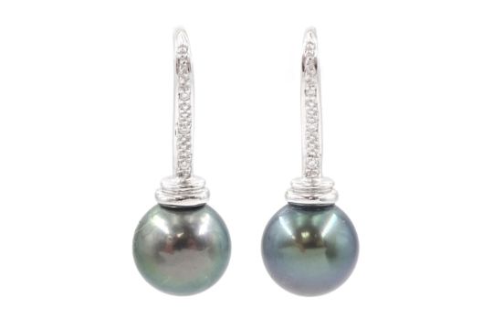 Pair of 18ct white gold Tahitian pearl & diamond earrings