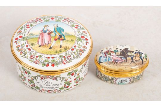 Two Halcyon Days enamel music boxes