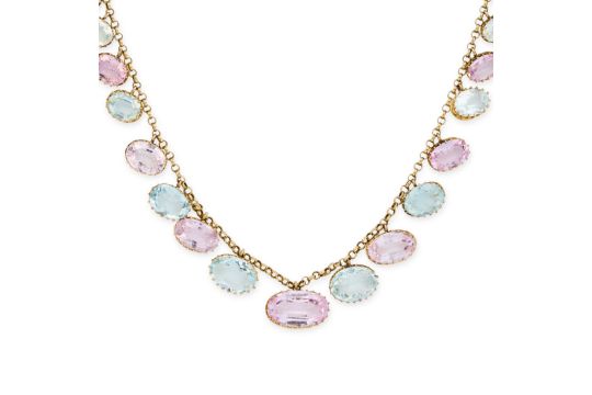 A Fine Antique Pink Topaz & Aquamarine Necklace