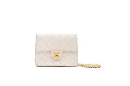 Chanel: A White Quilted Lambskin Mini Square Flap Bag…