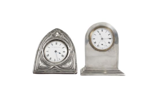 Group of two table clocks with silver frames