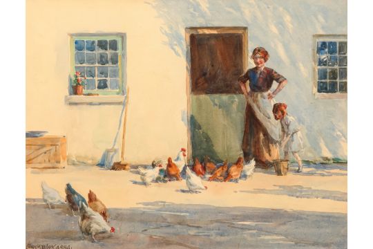 Frank Mckelvey RHA (1895-1974) Feeding The Chickens