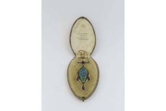 A rare rose gold, silver, enamel & amethyst necklace