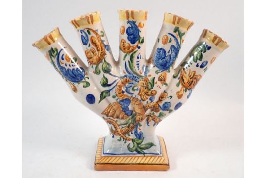 A Faience fan form tulip holder painted dragon
