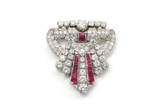 An Art Deco diamond & ruby brooch, c.1930