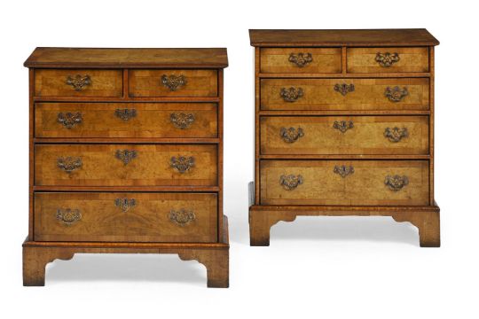 A Pair Of Walnut Bedside Chests Of Drawers, In George…