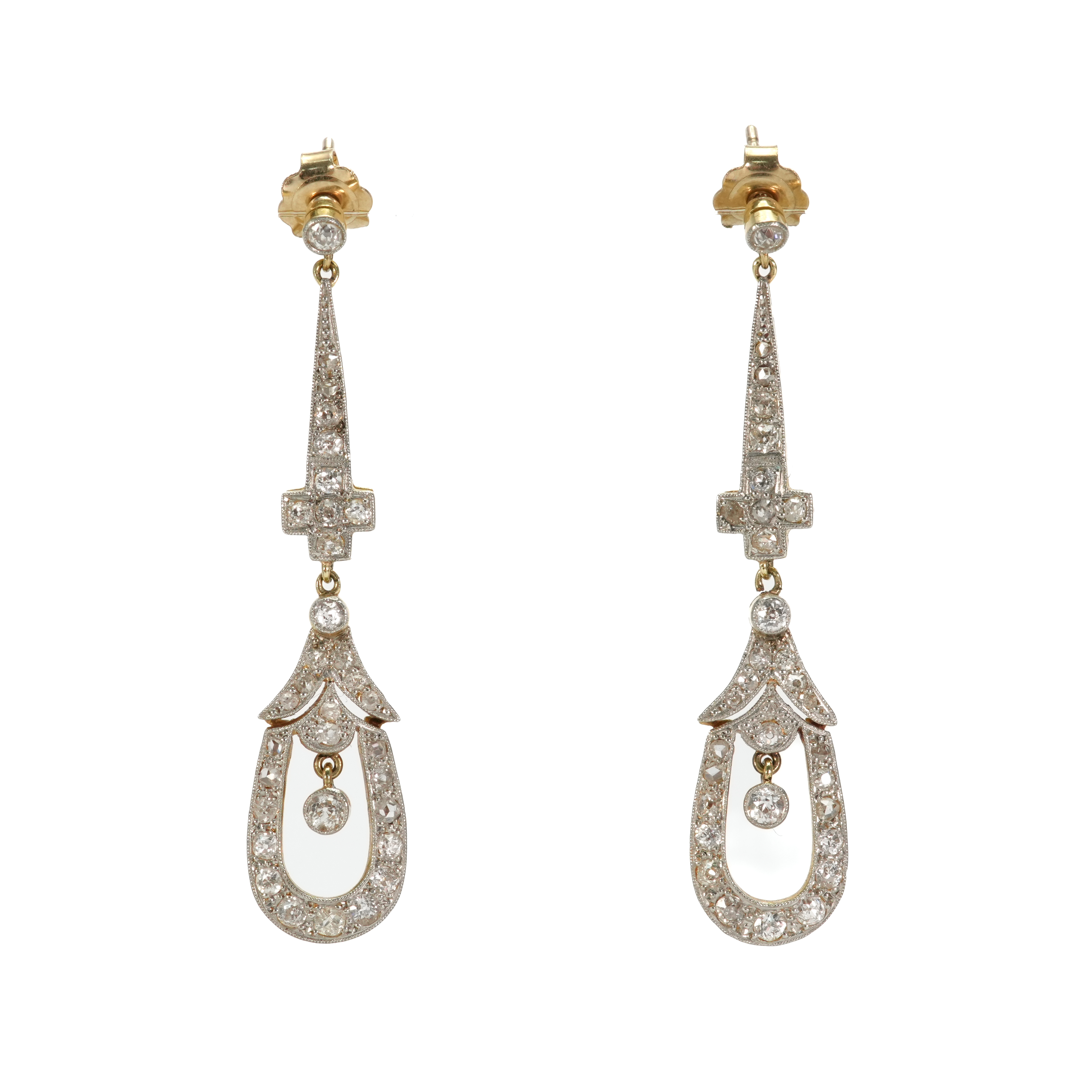 Pair of Art Deco 18ct yellow gold diamond earrings